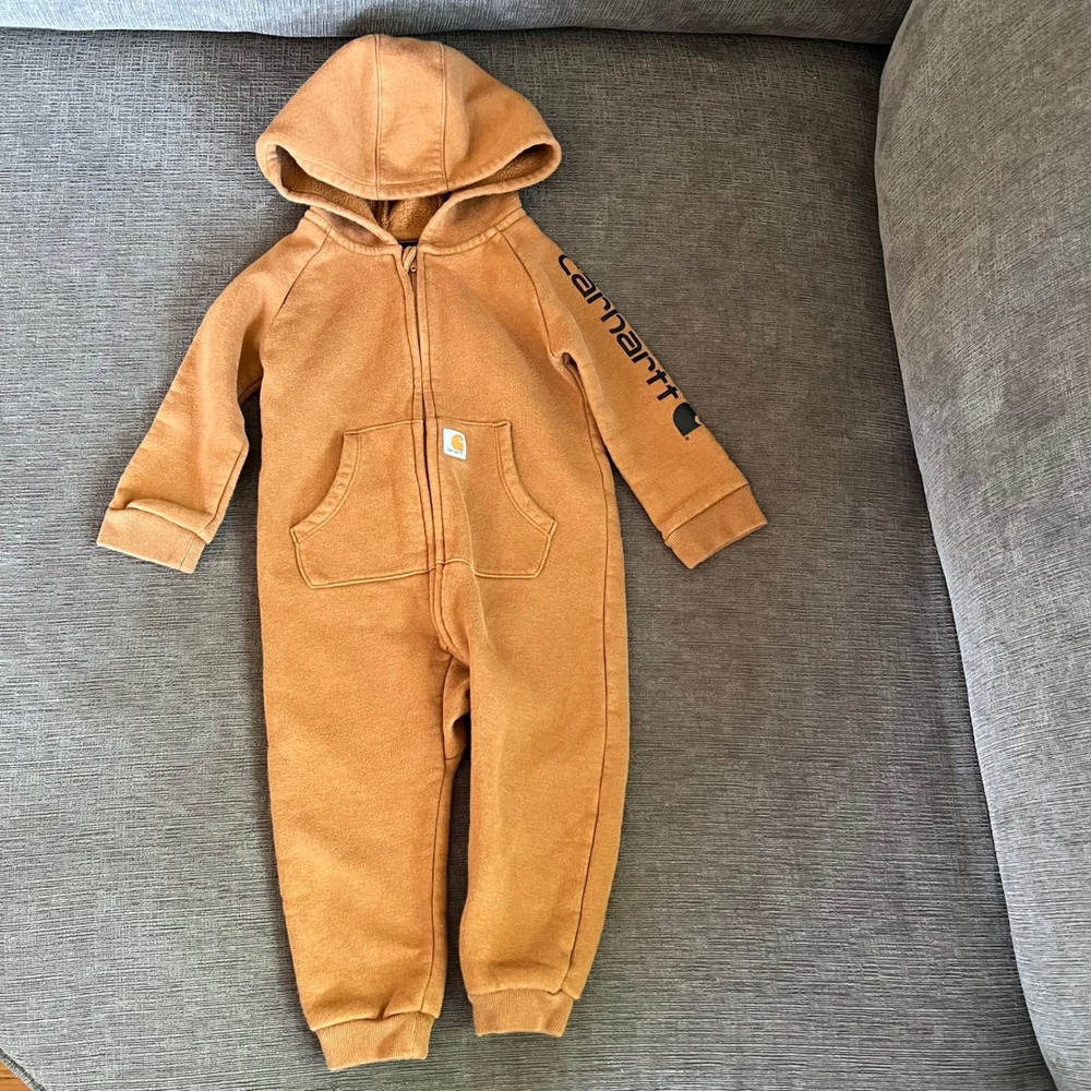 Carhartt Baby Hooded Coverall Jumpsuit Zip Front Brown 12M CM8665